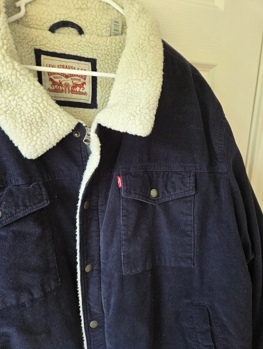Levi's Men's Corduroy Fleece Jacket 5XL Navy Full Zip Logo Big and Tall